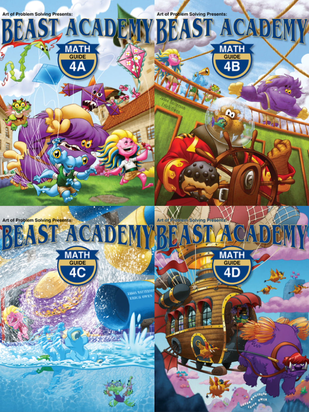 Beast Academy 4th Grade Guide Book Set (4A, 4B, 4C, 4D)